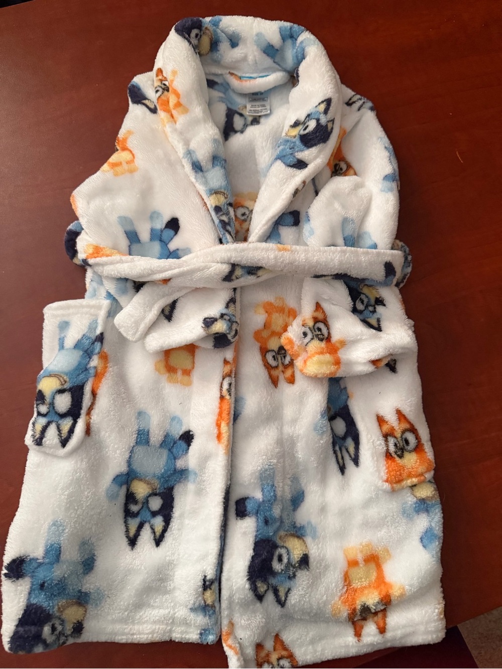Plush Kids Robe with Blue and Orange Owl Print